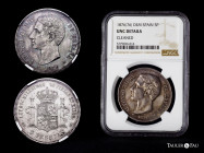 Alfonso XII (1874-1885). 5 pesetas. 1876 *18-76. Madrid. DEM. (Cal 2019-37). Ag. 25,14 g. Patina. Slabbed by NGC as AU DETAILS. Cleaned. NGC-AU. Est.....