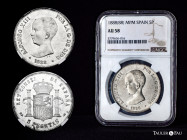 Alfonso XIII (1886-1931). 5 pesetas. 1888*18-88. Madrid. MPM. (Cal-89). Ag. 25,10 g. Slabbed by NGC as AU 58. Minor hairlines. NGC-AU. Est...180,00. ...
