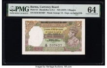 Burma Currency Board 5 Rupees ND (1947) Pick 31 Jhun5.14.1 PMG Choice Uncirculated 64. Staple holes at issue. 

HID09801242017

© 2022 Heritage Auctio...