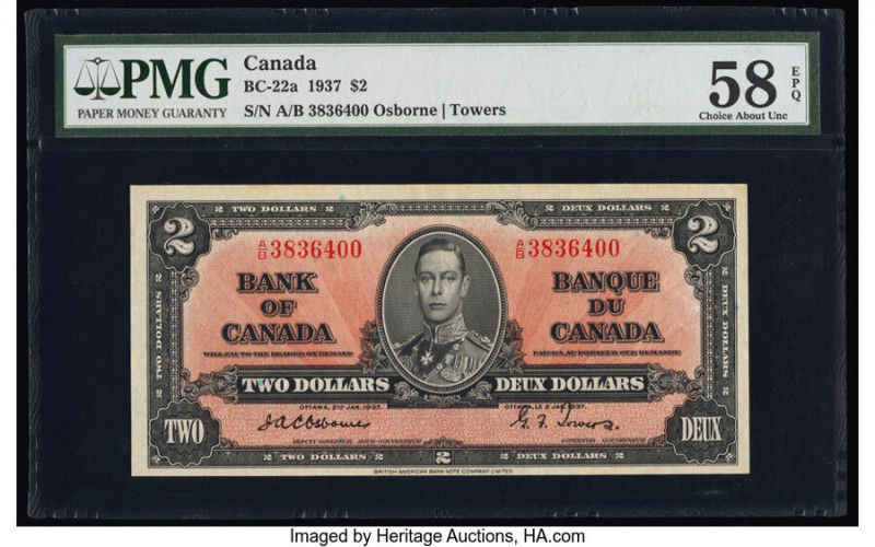 Canada Bank of Canada $2 2.1.1937 BC-22a PMG Choice About Unc 58 EPQ. 

HID09801...