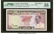 Ceylon Central Bank of Ceylon 100 Rupees 18.12.1971 Pick 80as Specimen PMG About Uncirculated 55. Red Specimen overprints are present on this example....