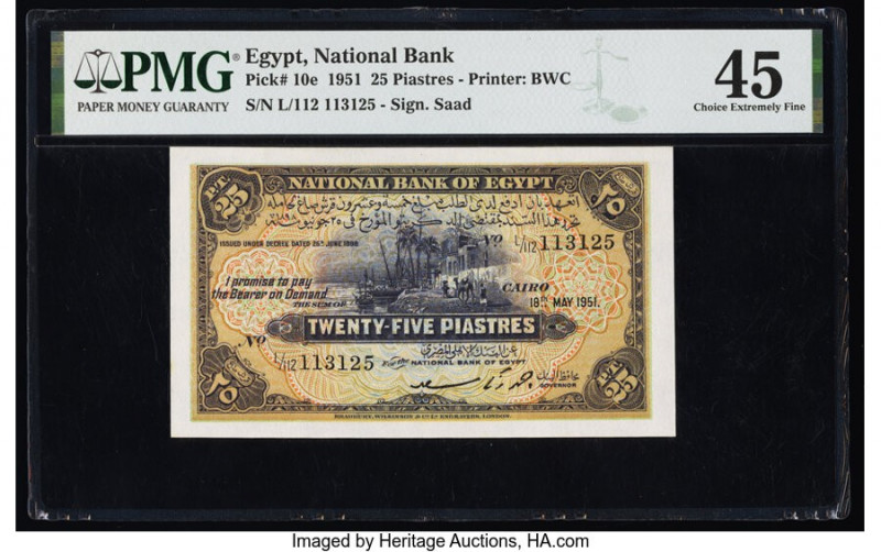Egypt National Bank of Egypt 25 Piastres 18.5.1951 Pick 10e PMG Choice Extremely...