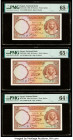 Egypt National Bank of Egypt 50 Piastres 1960 Pick 29d Three Consecutive Examples PMG Gem Uncirculated 65 EPQ (2); Choice Uncirculated 64 EPQ. 

HID09...