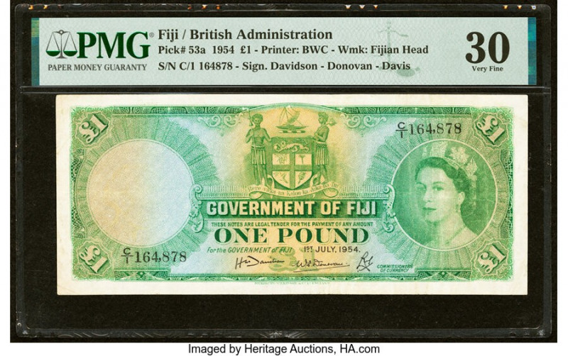 Fiji Government of Fiji 1 Pound 1.7.1954 Pick 53a PMG Very Fine 30. 

HID0980124...