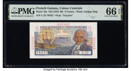 French Guiana Caisse Centrale de la France Libre 5 Francs ND (1947-49) Pick 19a PMG Gem Uncirculated 66 EPQ. 

HID09801242017

© 2022 Heritage Auction...