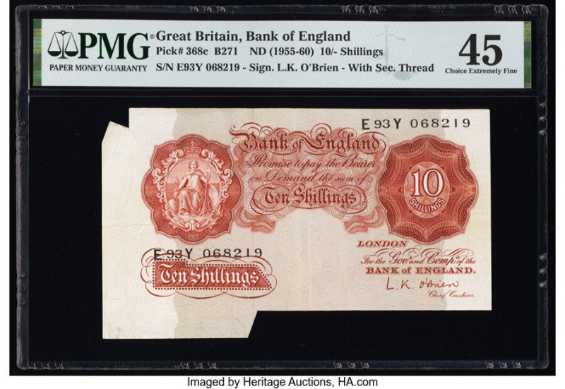 Fold Over Error Great Britain Bank of England 10 Shillings ND (1955-60) Pick 368...