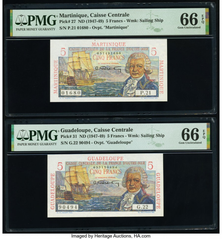 Guadeloupe Caisse Centrale de la France d'Outre-Mer 5 Francs ND (1947-49) Pick 3...