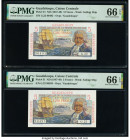 Guadeloupe Caisse Centrale de la France d'Outre-Mer 5 Francs ND (1947-49) Pick 31 Two Consecutive Examples PMG Gem Uncirculated 66 EPQ (2). 

HID09801...