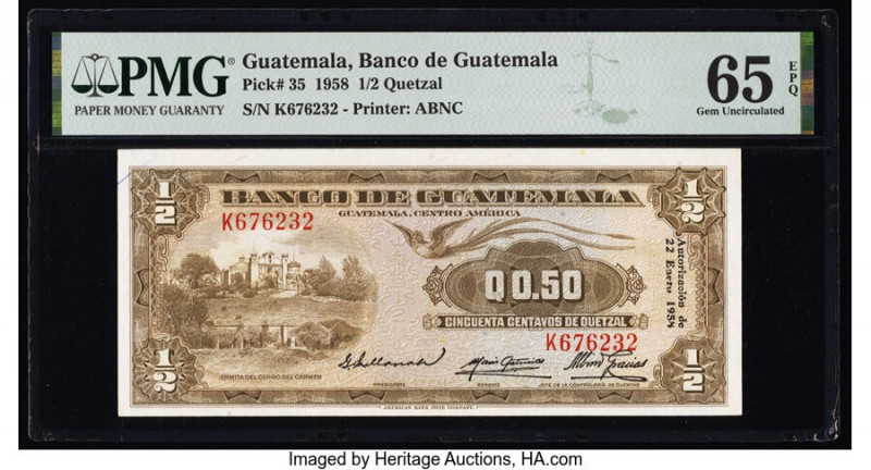 Guatemala Banco de Guatemala 1/2 Quetzal 22.1.1958 Pick 35 PMG Gem Uncirculated ...