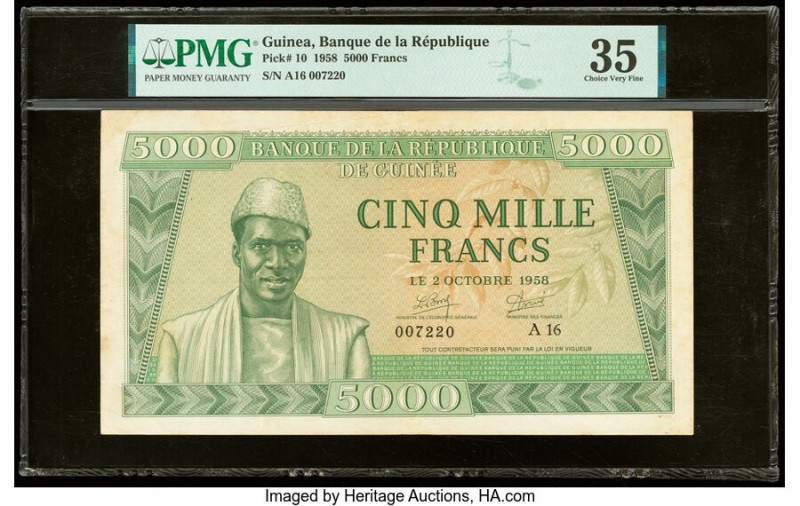 Guinea Banque de la Republique de Guinee 5000 Francs 2.10.1958 Pick 10 PMG Choic...