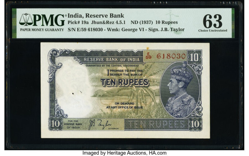 India Reserve Bank of India 10 Rupees ND (1937) Pick 19a Jhun4.5.1 PMG Choice Un...