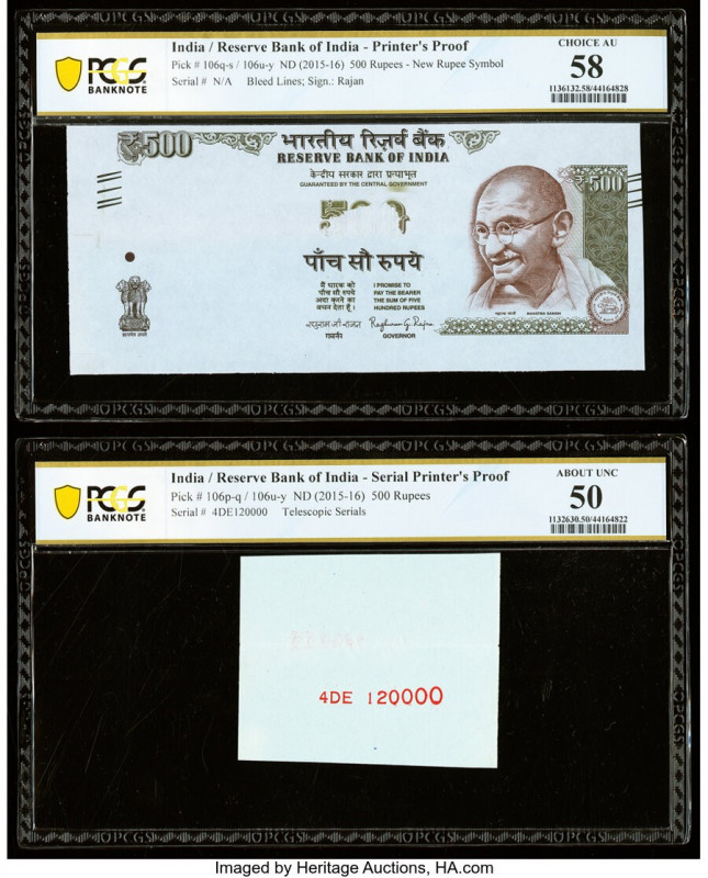 India Reserve Bank of India 500 Rupees 2015 Pick 106q Printer's Proof; Serial Pr...