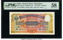 India Princely States, Hyderabad 10 Rupees ND (1939) Pick S274b Jhunjhunwalla-Razack 7.9.2 PMG Choice About Unc 58. Staple holes at issue. 

HID098012...