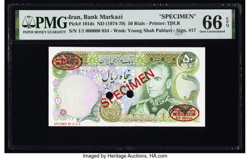 Iran Bank Markazi 50 Rials ND (1974-79) Pick 101ds Specimen PMG Gem Uncirculated...