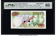 Iran Bank Markazi 50 Rials ND (1974-79) Pick 101ds Specimen PMG Gem Uncirculated 66 EPQ. Red Specimen & TDLR overprints and two POCs are present on th...