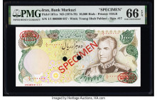 Iran Bank Markazi 10,000 Rials ND (1974-79) Pick 107cs Specimen PMG Gem Uncirculated 66 EPQ. Red Specimen & TDLR overprints and two POCs are present o...