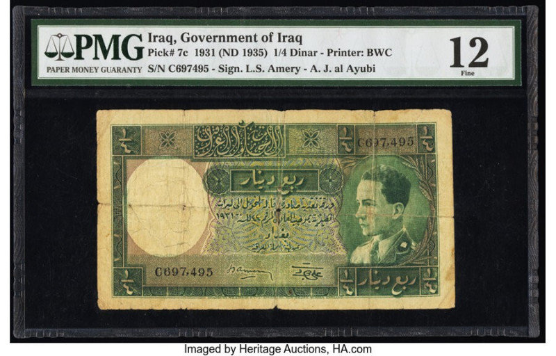 Iraq Government of Iraq 1/4 Dinar 1931 (ND 1935) Pick 7c PMG Fine 12. A minor re...