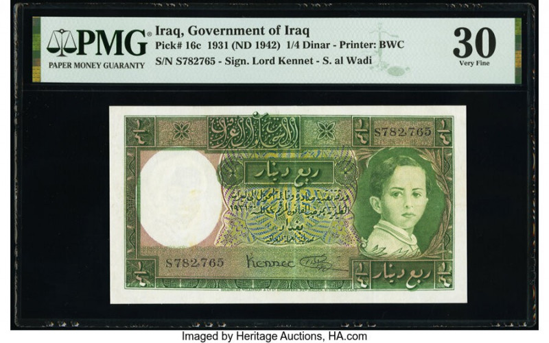 Iraq Government of Iraq 1/4 Dinar 1931 (ND 1942) Pick 16c PMG Very Fine 30. A mi...
