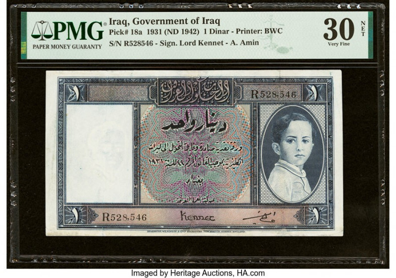 Iraq Government of Iraq 1 Dinar 1931 (ND 1942) Pick 18a PMG Very Fine 30 Net. Re...