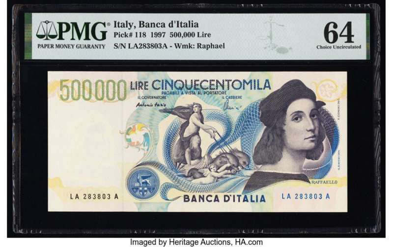 Italy Banco d'Italia 500,000 Lire 1997 Pick 118 PMG Choice Uncirculated 64. 

HI...