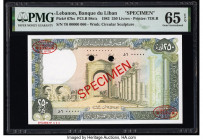 Lebanon Banque du Liban 250 Livres 1983 Pick 67bs Specimen PMG Gem Uncirculated 65 EPQ. Red Specimen & TDLR overprints and two POCs are present on thi...