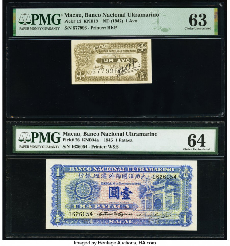 Macau Banco Nacional Ultramarino 1 Avo; 1 Pataca ND (1942); 16.11.1945 Pick 13; ...