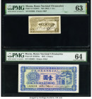 Macau Banco Nacional Ultramarino 1 Avo; 1 Pataca ND (1942); 16.11.1945 Pick 13; 28 Two Examples PMG Choice Uncirculated 63; Choice Uncirculated 64. 

...