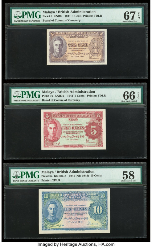Malaya Board of Commissioners of Currency 1; 5; 10 Cents 1.7.1941 Pick 6; 7a; 8a...
