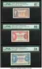 Malaya Board of Commissioners of Currency 1; 5; 10 Cents 1.7.1941 Pick 6; 7a; 8a Three Examples PMG Superb Gem Unc 67 EPQ; Gem Uncirculated 66 EPQ; Ch...