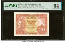 Malaya Board of Commissioners of Currency 20 Cents 1.7.1941 (ND 1945) Pick 9a KNB9b PMG Choice Uncirculated 64. 

HID09801242017

© 2022 Heritage Auct...