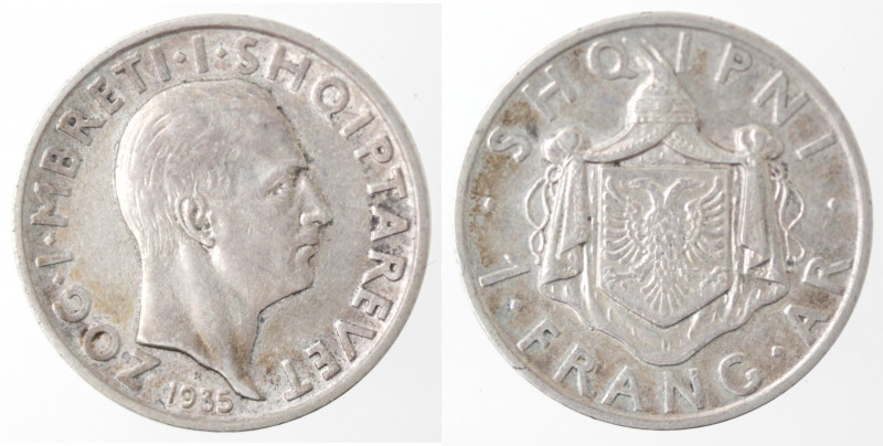 Monete Estere. Albania. Zog I. 1928-1939. Franga 1935. Ag. Km. 16. Peso gr. 4,97...