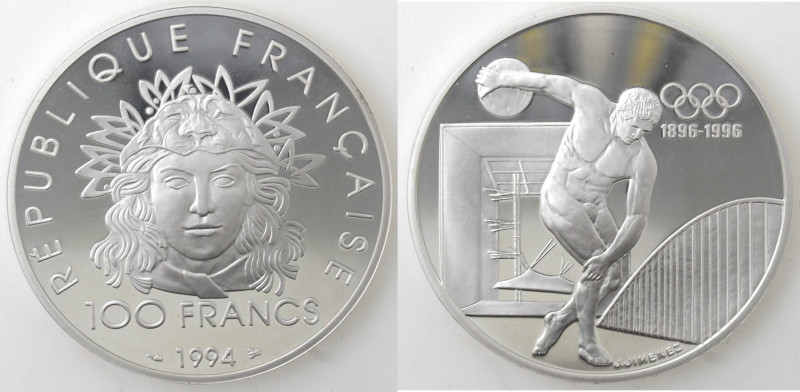 Monete Estere. Francia. 100 Franchi 1994. Ag. KM. 1047. Peso gr. 33,54. Diametro...
