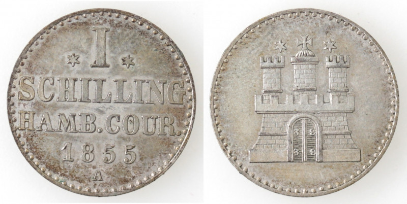 Monete Estere. Germania. Amburgo. Schilling 1855. Ag. KM. 586. Peso gr. 1,10. Di...