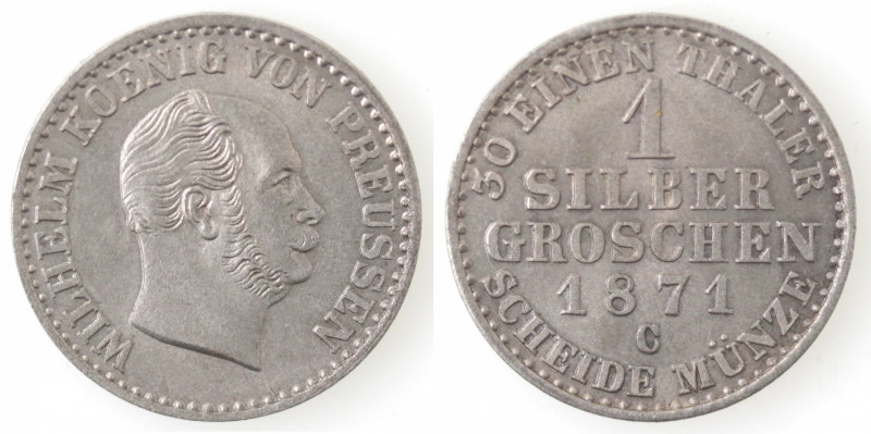 Monete Estere. Germania-Prussia. Guglielmo I. 1861-1888. Groschen 1871 C. Ag. KM...