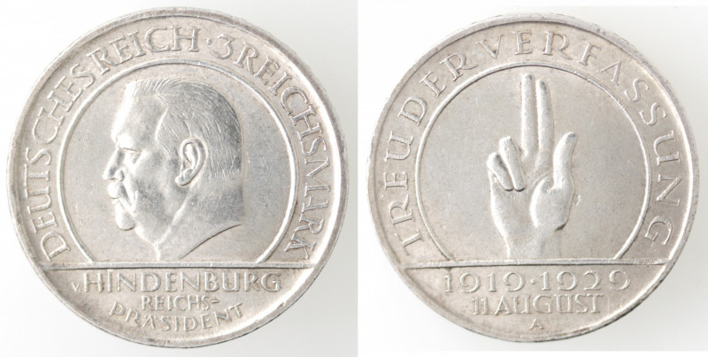Monete Estere. Germania. Repubblica di Weimar. 1924-1938. 3 Reichsmark 1929 A. 1...