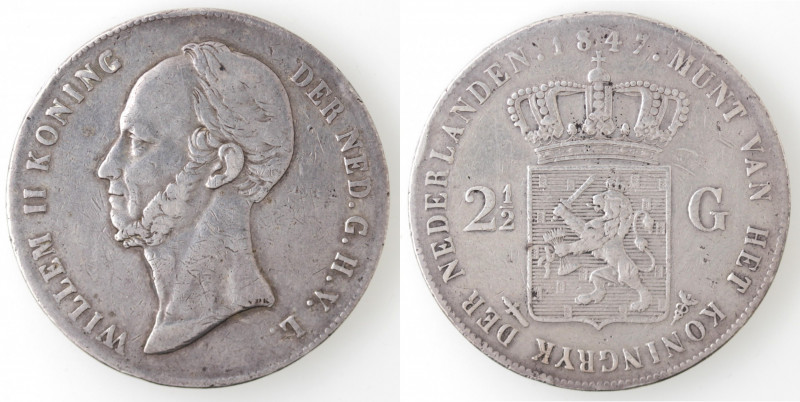 Monete Estere. Olanda. Guglielmo II. 840-1849. 2,5 Gulden 1847. Ag. KM. 69. Peso...