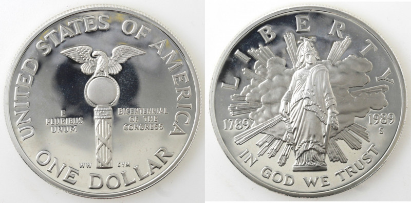 Monete Estere. USA. Dollaro 1989. Ag. Bicentenario del Congresso. Peso gr. 26,96...