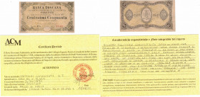 Cartamoneta. Banca Toscana di Anticipazioni e Sconto. 50 Centesimi. Decreto 24 Aprile 1870.