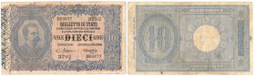 Cartamoneta. Regno D'Italia. Vittorio Emanuele III. 10 Lire Effige Umberto I. 19-09-23.