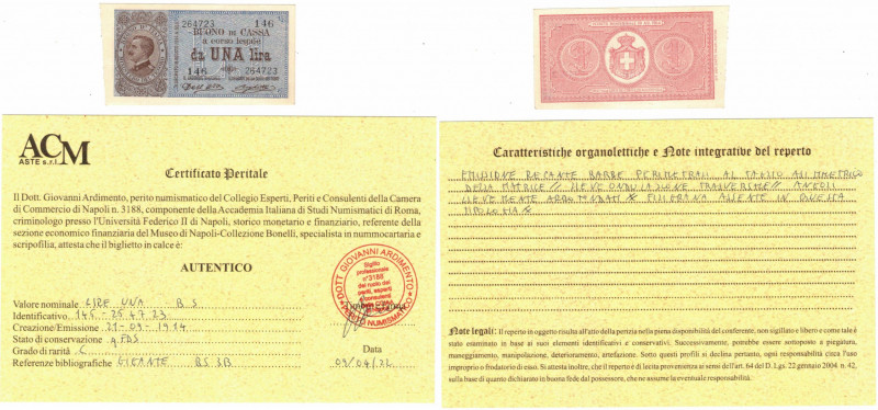 Cartamoneta. Regno d'Italia. Vittorio Emanuele III. Una Lira. 21-09-14. Gig. BS3...
