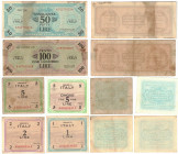 Cartamoneta. Occupazione Americana. 100, 50, 2 pz da 5, 2, 1 Am Lire. Lotto di 6 pezzi. 1943.