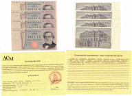 Cartamoneta. Repubblica Italiana. 1.000 Lire Giuseppe Verdi. 2° Tipo. 11-03-71. Lotto di 4 pezzi consecutivi.  Gig. BI56B.