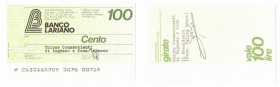 Cartamoneta. Miniassegni. Banco Lariano. 100 Lire. FDS. FALSO D'EPOCA.