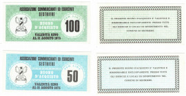 Cartamoneta. Buono di acquisto. Lotto di 2 pezzi. Commercianti ed esercenti Sestriere 1975. 50 e 100 Lire.