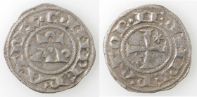 Brindisi. Enrico VI e Costanza d'Altavilla. 1194-1197. Denaro con AP e omega. Mi.