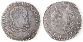 Napoli. Filippo II. 1554-1556. Mezzo Ducato 1575. Ag.