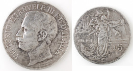 Vittorio Emanuele III. 1900-1943. 5 lire 1911 Cinquantenario. Ag.