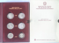 Repubblica Italiana. Storia della Lira. Cofanetto completo 6 monete da 1 lira. Ag. Anni 1999-2000-2001. FDC.