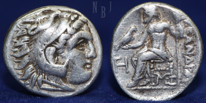 Alexander III, “the Great” 336-323 BC, Silver Drachm. (4.25gm, 18mm) Obv: Head o...