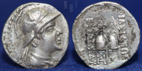 BACTRIA, Eukratides (Eucratides) AR obol, helmeted type. c. 171-145 BC, 0.47gm, 11mm, Good F